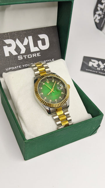Rolex Green Stone Dial Two Tone