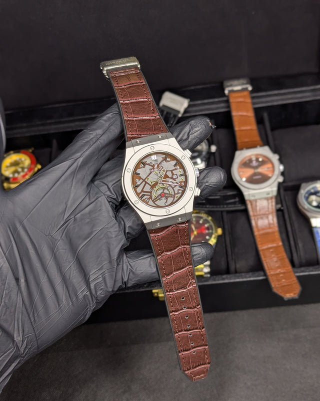HUB Brown Silver Dial (Leather Strap)