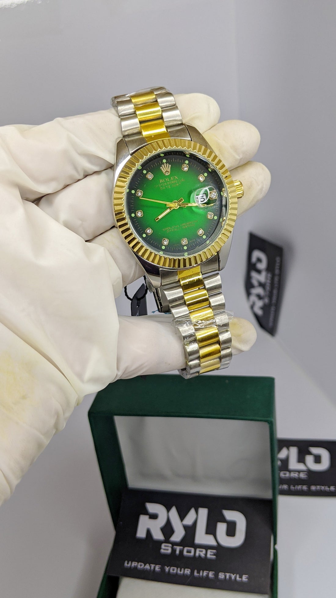 Rolex Green Stone Dial Two Tone