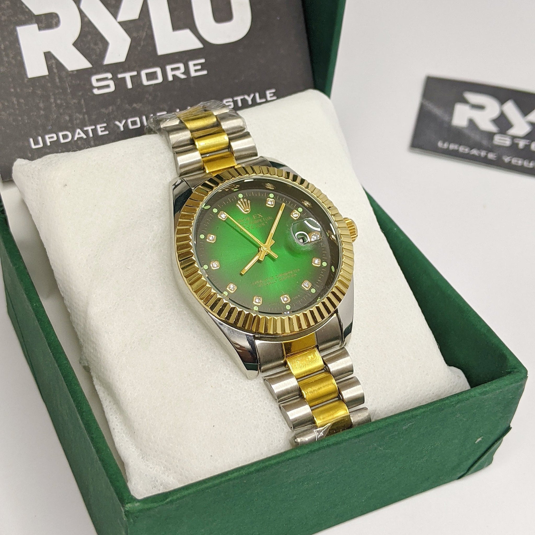 Rolex Green Stone Dial Two Tone